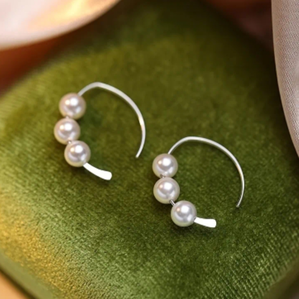 Sterling Silver Pearl Hoop Earrings - Picture 2 of 3